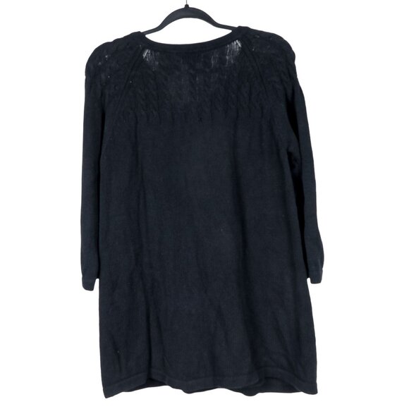 Kim Rogers Cardigan Sweater L Womens Black Duster Cotton Buttons Knit Pockets - Picture 5 of 5